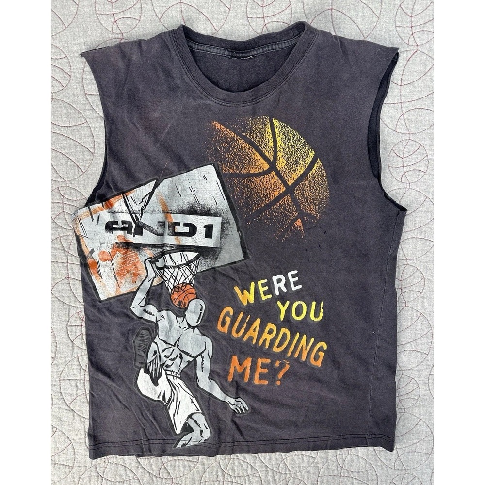 AND1 Cut Off Shirt Black Vintage Streetball Thrashed Faded / Mens Medium